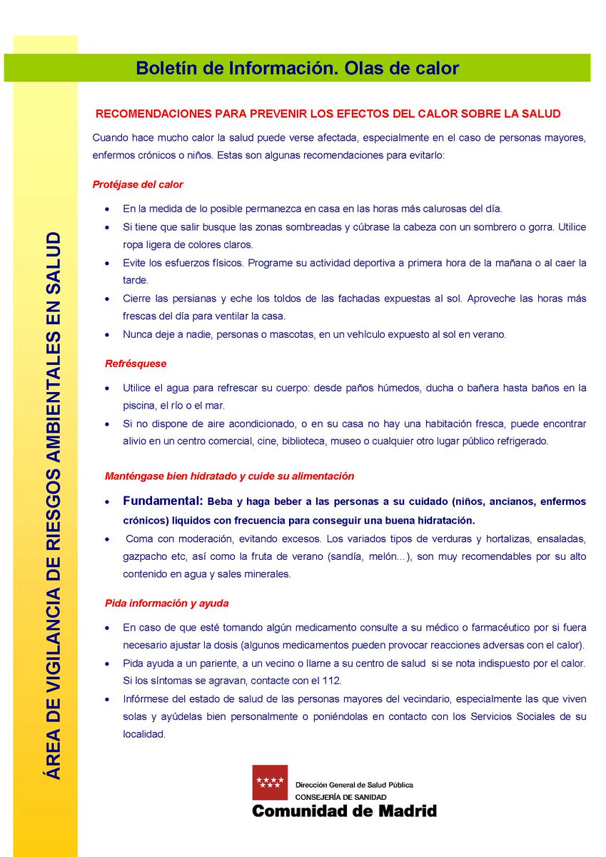 Recomendaciones para prevenir los efectos del calor sobre la salud