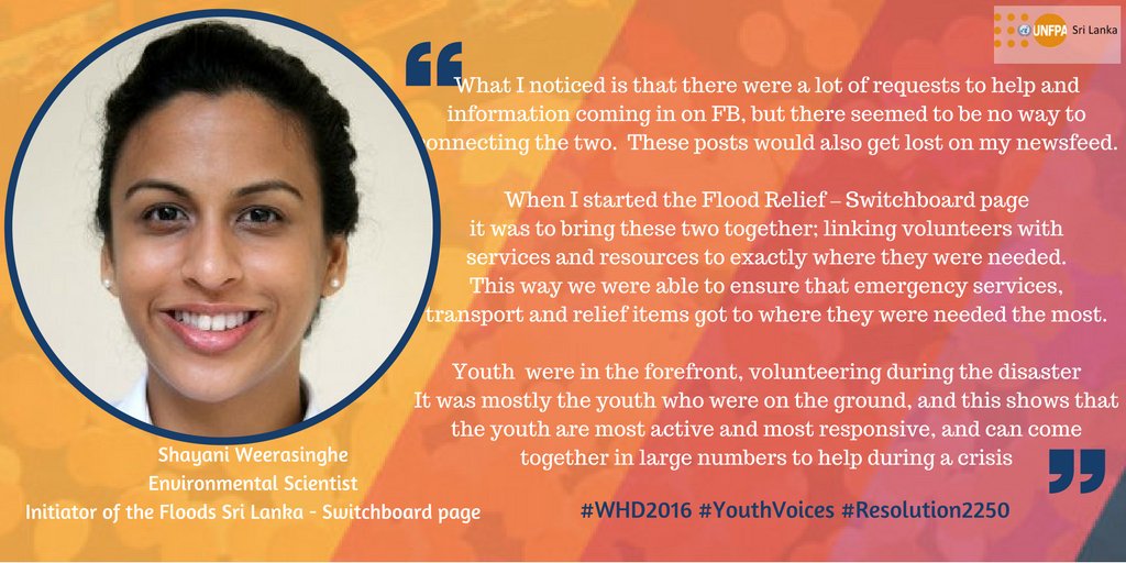 Youth of #SL in the forefront in times of #disaster @ShayaniW. #WHD2016 #YouthVoices #Resolution2250