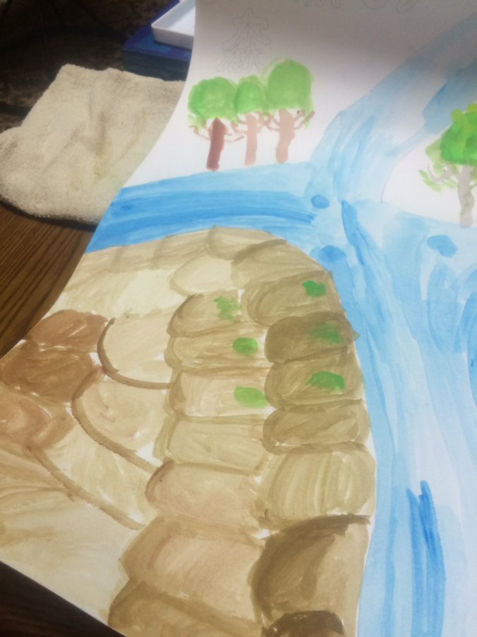 川の絵の描き方 小学生でも絵の具の塗り方でガラッと上達するよ