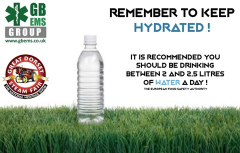 Advice from <a href="/GB_EMS_Southern/">GB-EMS Event Medical</a> for visitors to #GDSF about keeping hydrated in hot weather.