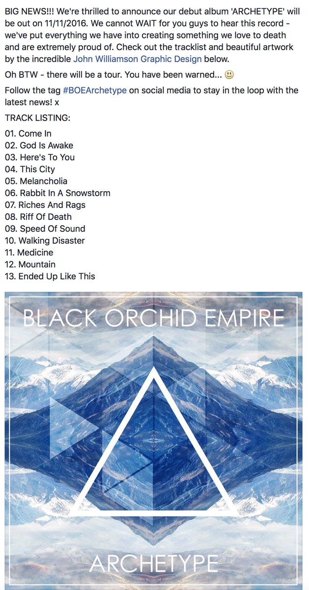 orchidempire's tweet photo. BIG NEWS! We're thrilled to announce our new album, out 11/11/2016! Read the full announcement below! #BOEArchetype https://t.co/jIo4EFJcgR