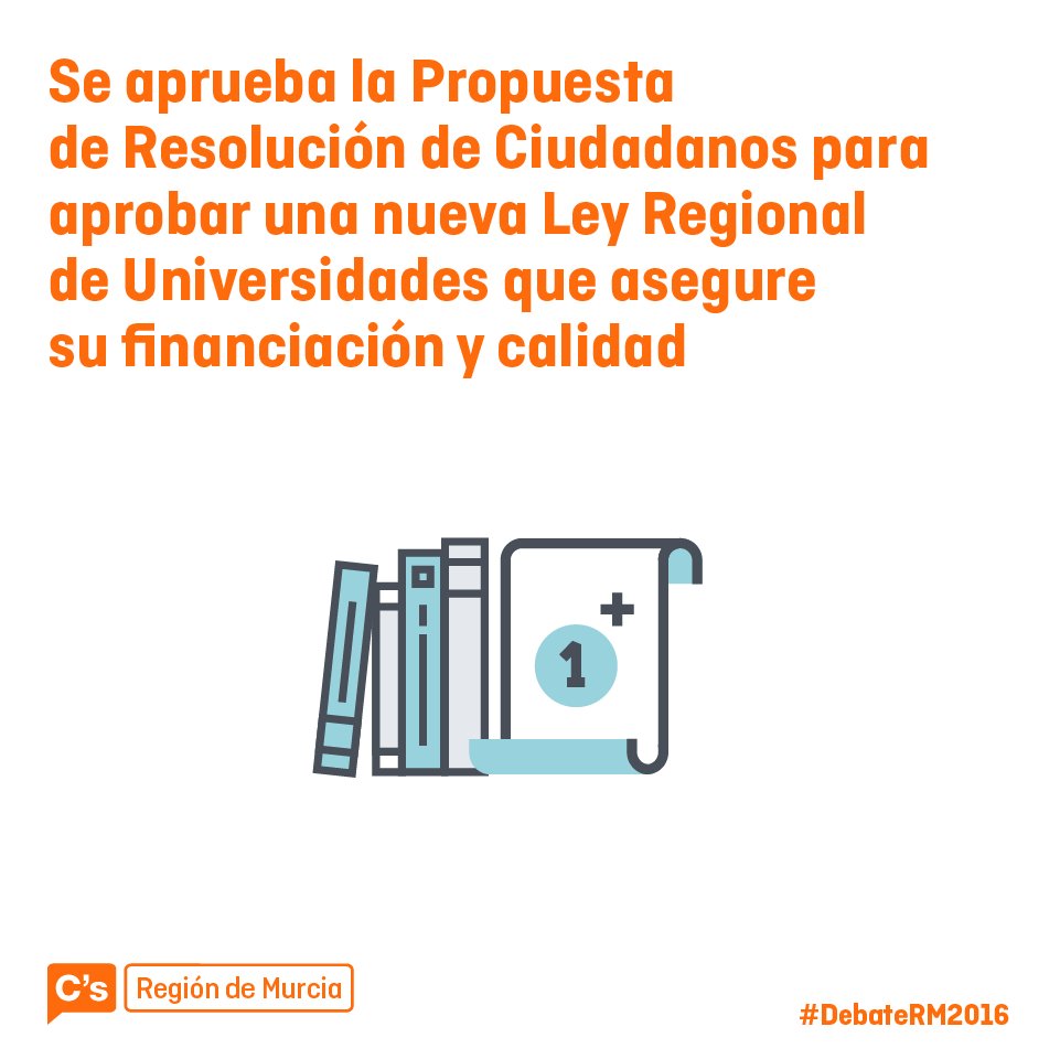 CsRegionMurcia's tweet photo. C's insta a la aprobación de una nueva Ley Regional de Universidades. Mejora financiación y calidad 🔝🏫 #DebateRM2016 https://t.co/5dsoyyZCXX