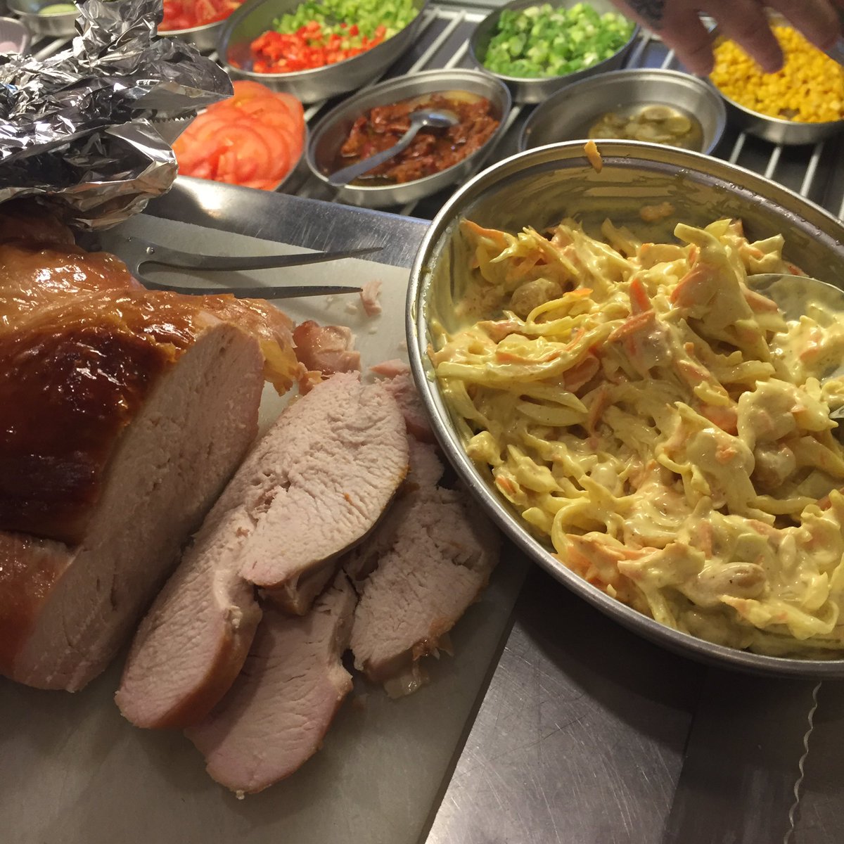 Roast turkey just out the oven served with a peanut curry coleslaw. #specialbaguette  #foodporn <a href="/RealMacKaySTV/">John MacKay</a>