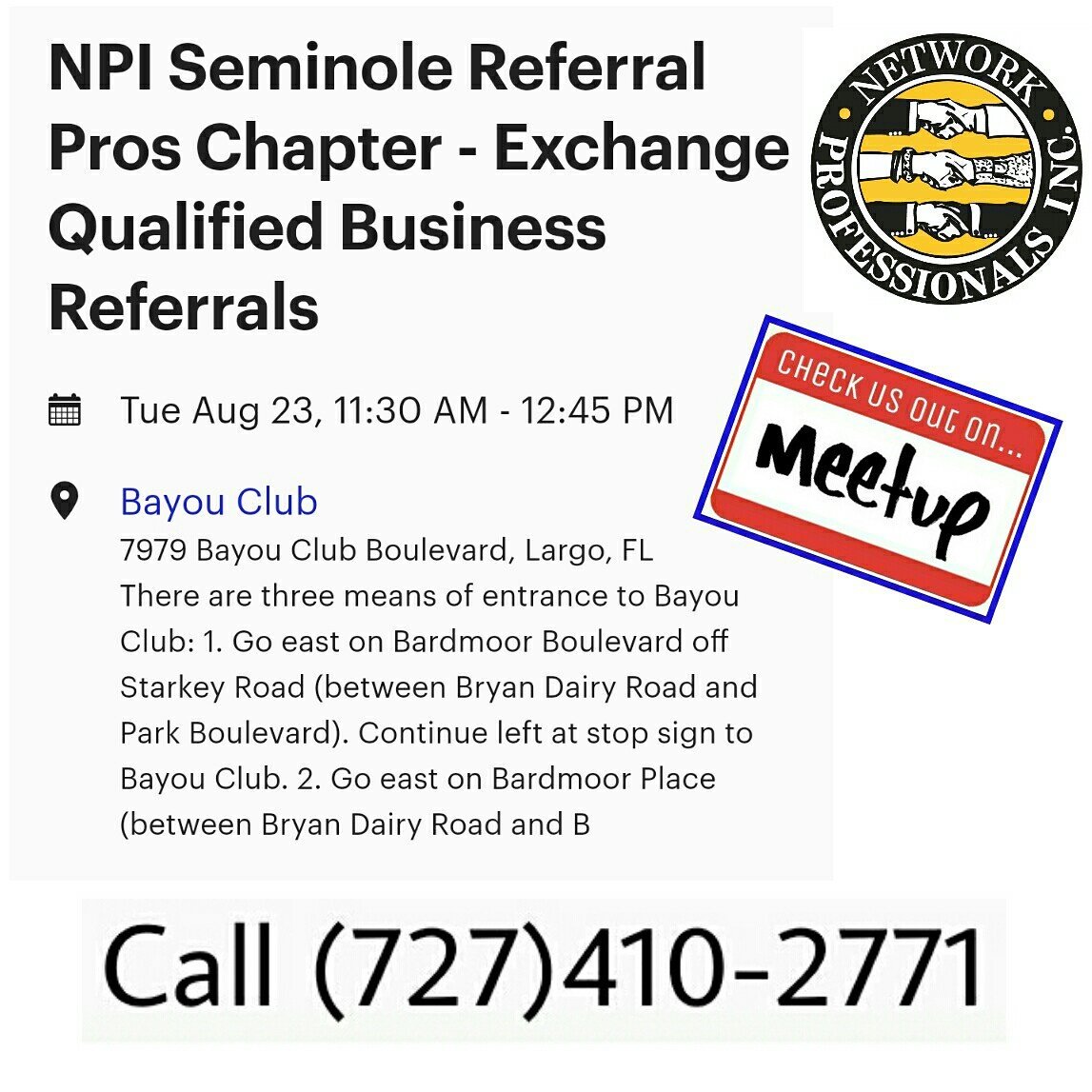 networkprosinc's tweet photo. Networking Professionals in St. Petersburg FL. Call for your FREE invite. #networkpros https://t.co/mCmEO6xbi2