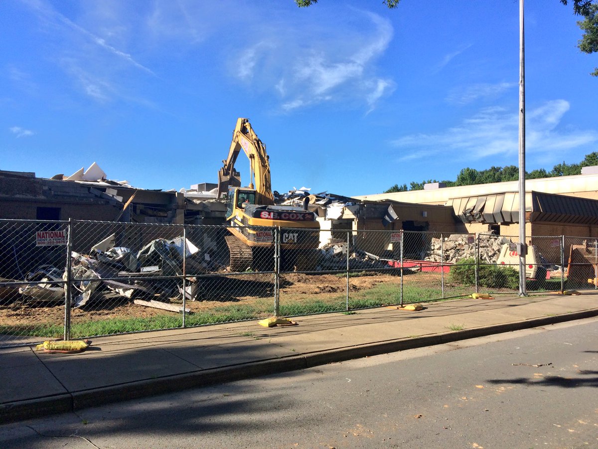 PowhatanSchools's tweet photo. After abatement and structural work the heavy equipment has arrived at PJHS! #knockingitdown https://t.co/Zf5HRacZL1