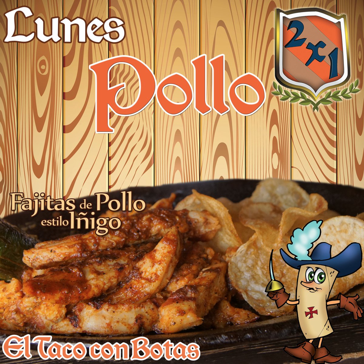 Eltacoconbotas's tweet photo. ¡Inicio de semana!, ven por nuestra promoción del día #Pollo2x1 en #TacoConBotas. https://t.co/nNefJRkbWG