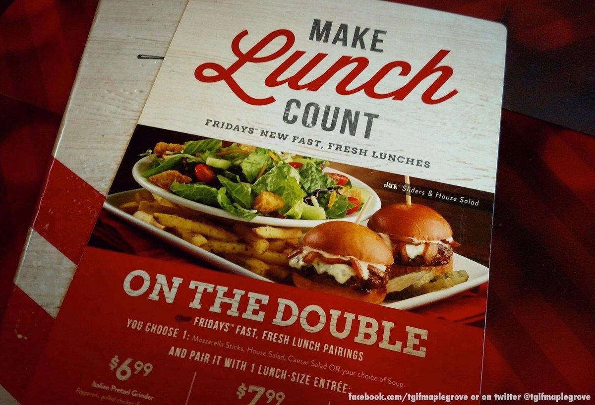 tgifmaplegrove's tweet photo. Make lunch count. Try Fridays new fast, fresh lunch today. $3 Drinks all day, all night. #MixItUpMondays https://t.co/NGIt4tDMOI