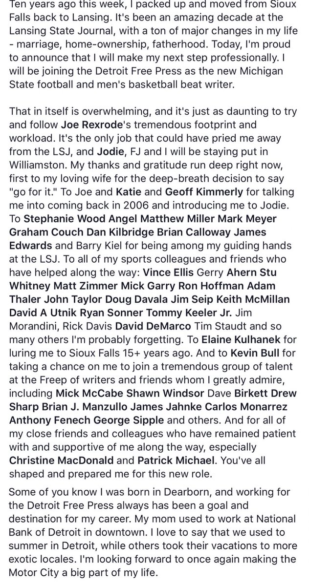 chrissolari's tweet photo. I am proud & humbled to announce I have been hired by the Detroit Free Press as its MSU football/hoops beat writer. https://t.co/G20nAcUSYO