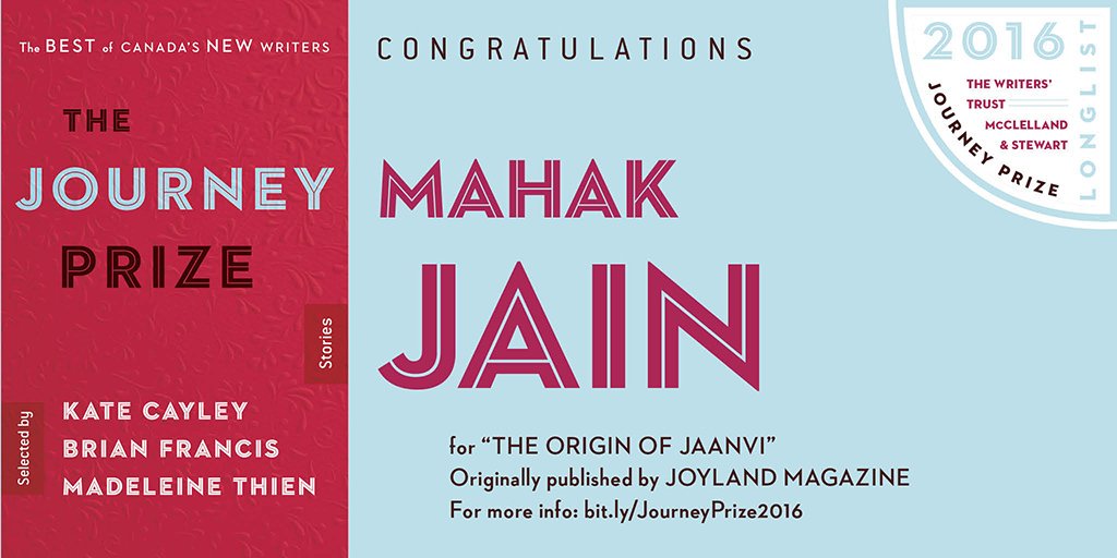Congrats to @kveenly on her Joyland story being selected for the 2016 Journey Prize <a href="/McClellandBooks/">McClelland & Stewart</a> anthology!
