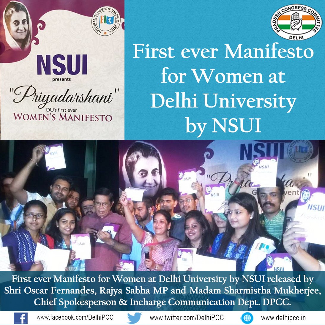 INCDelhi's tweet photo. First ever Manifesto for Women at Delhi University by @nsui released by @Sharmistha_GK https://t.co/IYVFsoNYx2