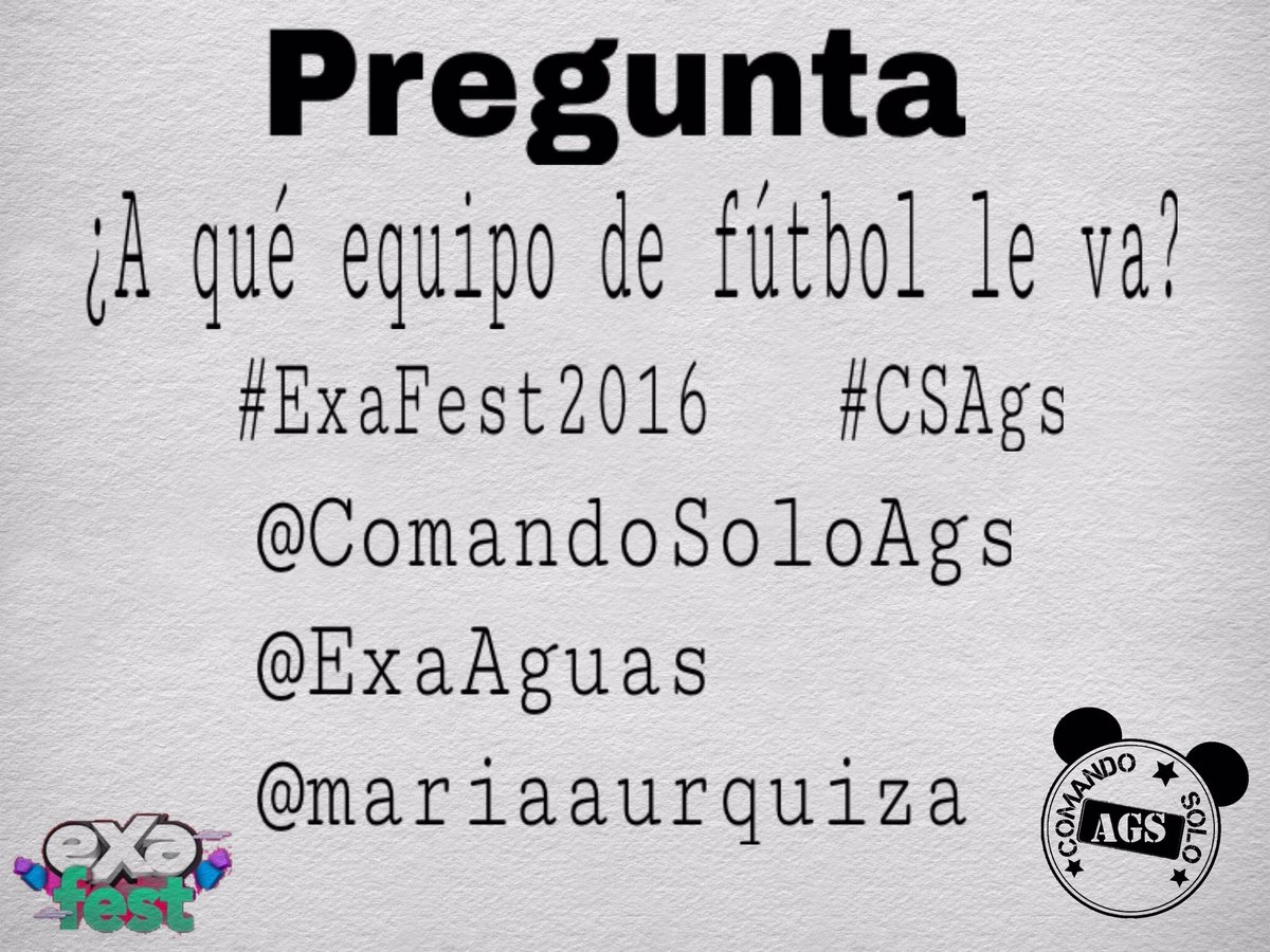 ComandoSoloAgs's tweet photo. Primer dinámica del día, recuerden usar los HT cuando den la repuesta 😉 #ExaFest2016 #CSAgs https://t.co/JxMmflZFlw
