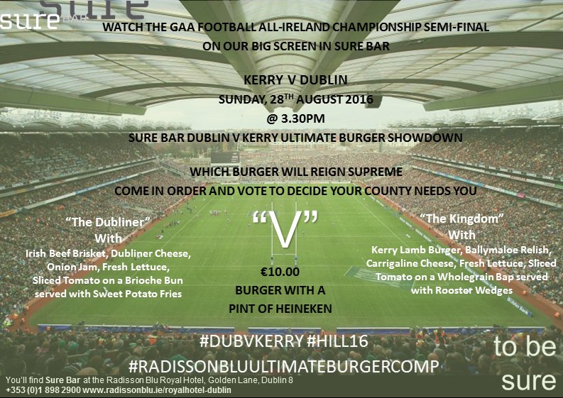 RadissonDublin's tweet photo. We've kicked off our Ultimate Burger Showdown in Sure Bar! Which will you go for? #TheDubliner -v- #TheKingdom https://t.co/YZI7Uq5R4k