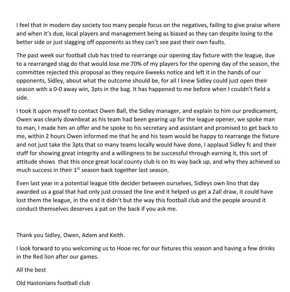An open letter to <a href="/SidleyUnitedFC/">Sidley United F.C</a> 👏👏👏