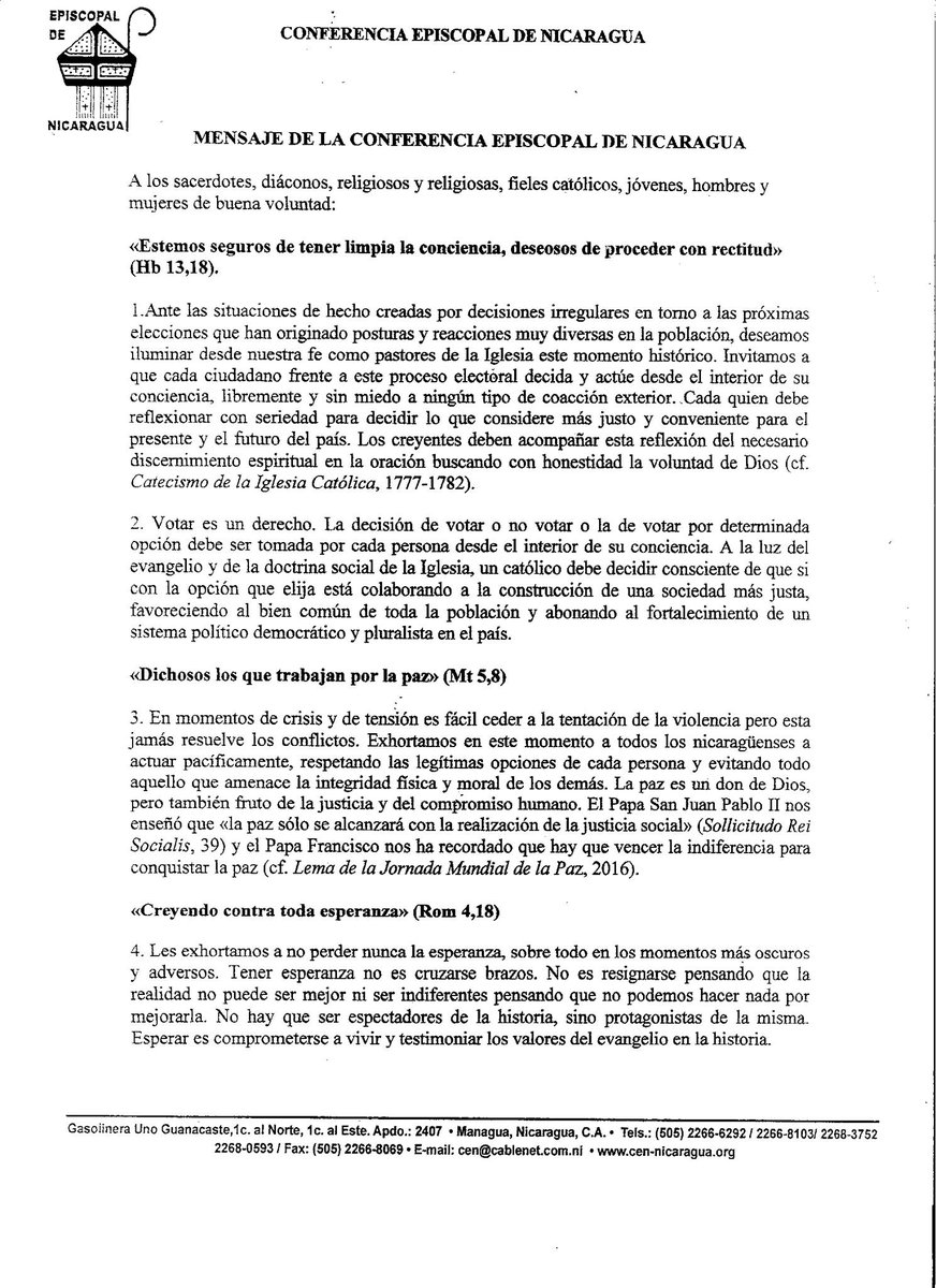 VCatlica's tweet photo. Mensaje de la Conferencia Episcopal de Nicaragua (CEN)
22 de agosto del año 2016. https://t.co/0NdcK374wY