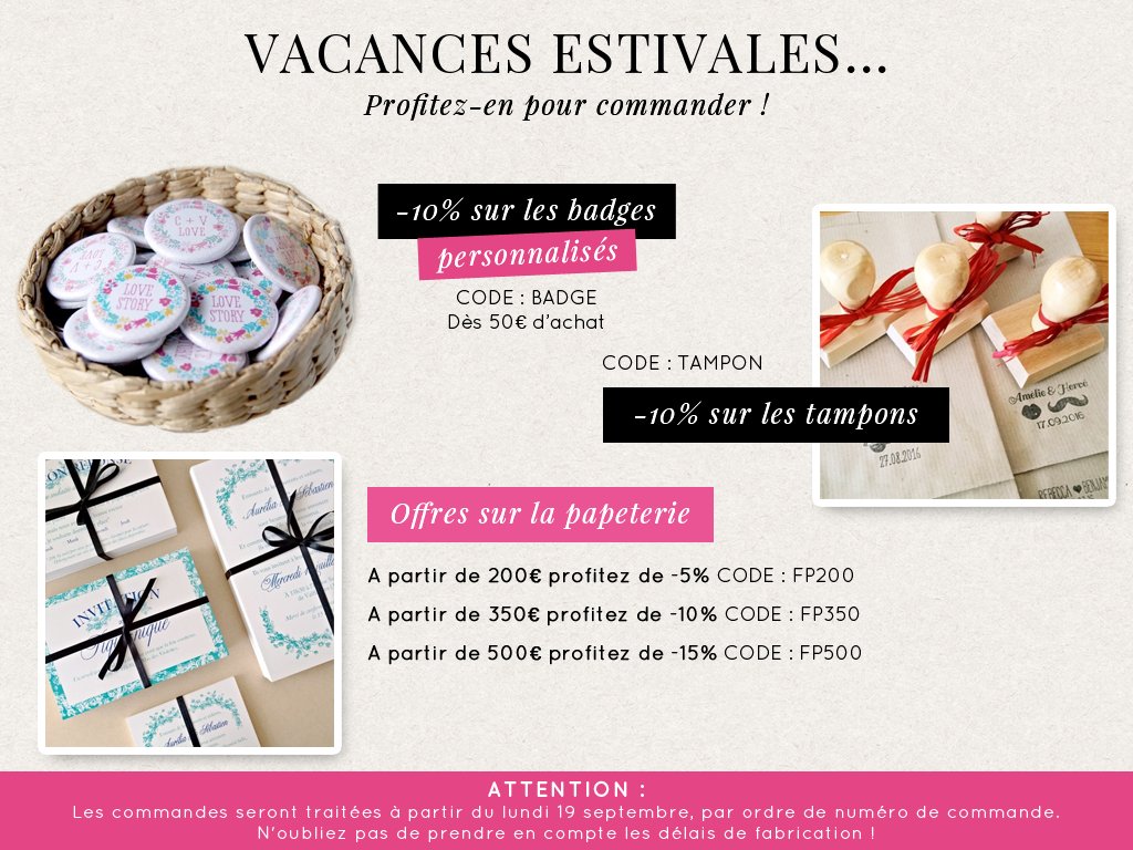 Vacances estivales jusqu'au 18/09.
Les commandes ne seront pas traitées,mais vous pouvez bénéficiez des promotions !
