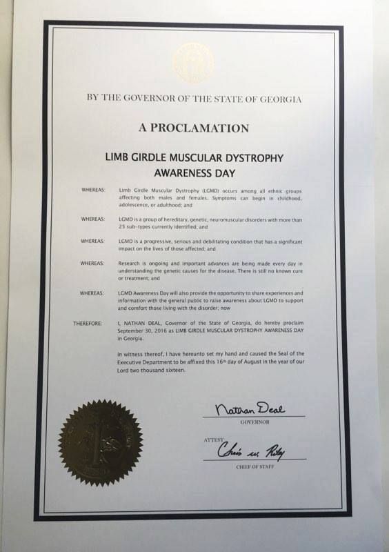 Jain Foundation (@jainfoundation) on Twitter photo #LGMDAwarenessday 2016 is official in Georgia this year! #LGMD #LGMDawareness #raredisease #LGMDAwarenessday 2016 is official in Georgia this year! #LGMD #LGMDawareness #raredisease