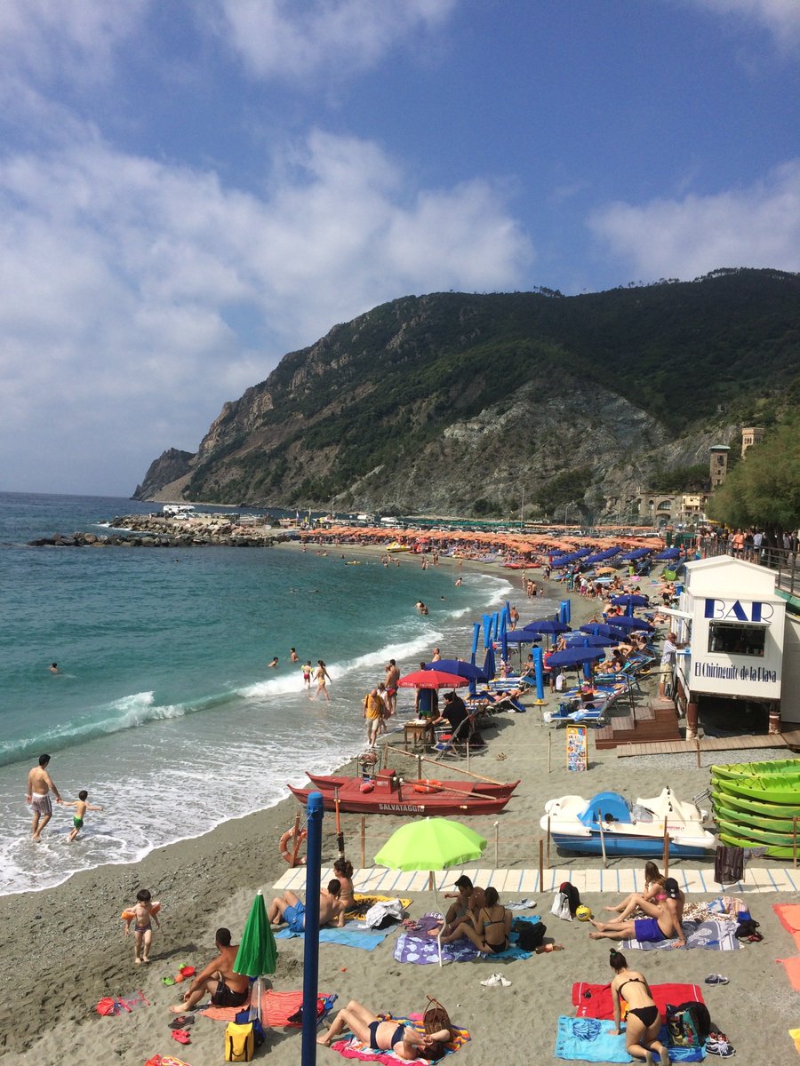 Monterosso beach, the largest beach in Cinque Terre, is located on the Italian Riviera #travel #Italy #Summer2016