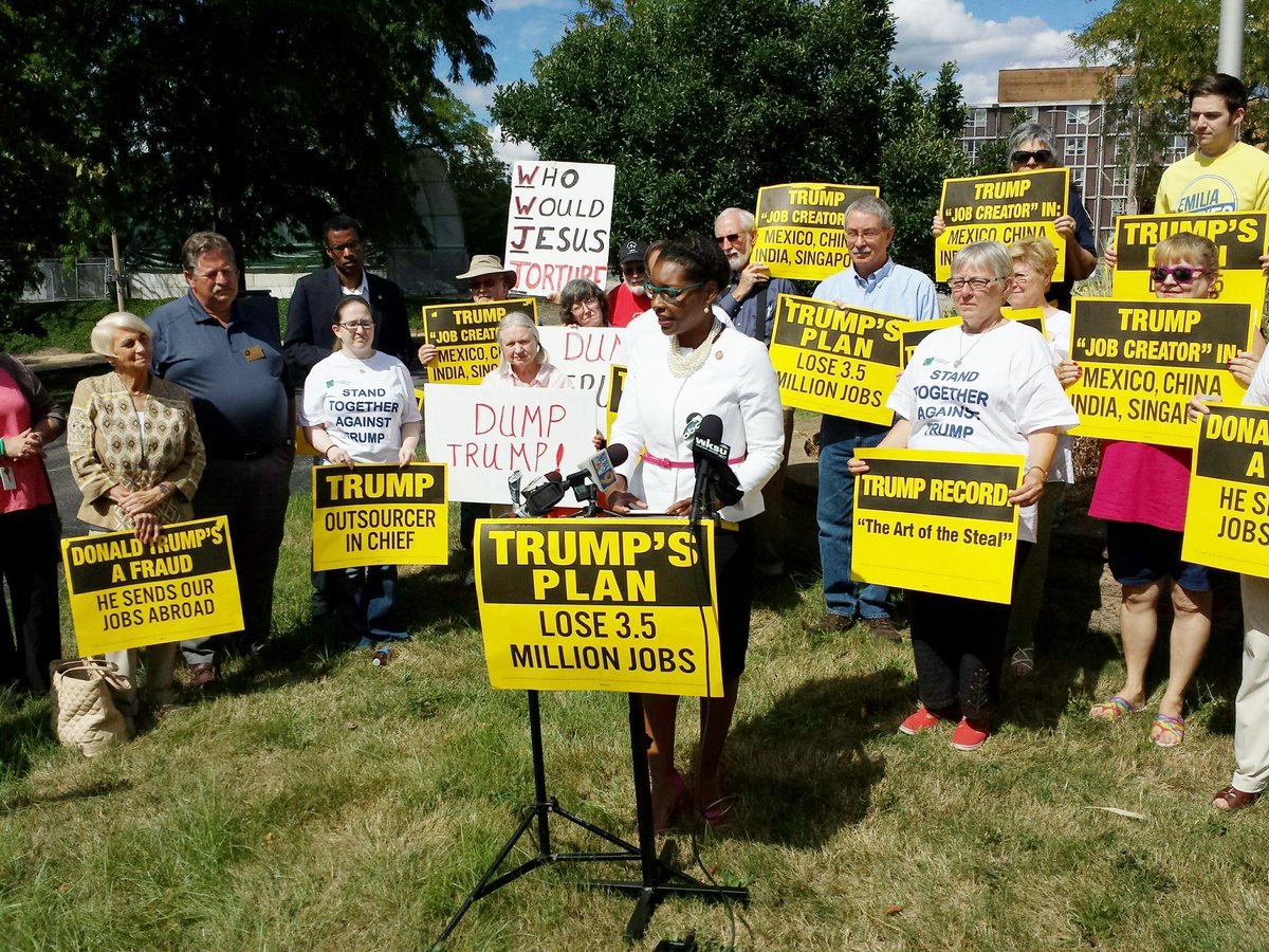 RandyLudlow's tweet photo. Ahead of Trump rally in Akron, State Rep. @EmiliaSykesOH denounces his "divisive, racist, xenophobic rhetoric." https://t.co/VYGMP3ZZpH