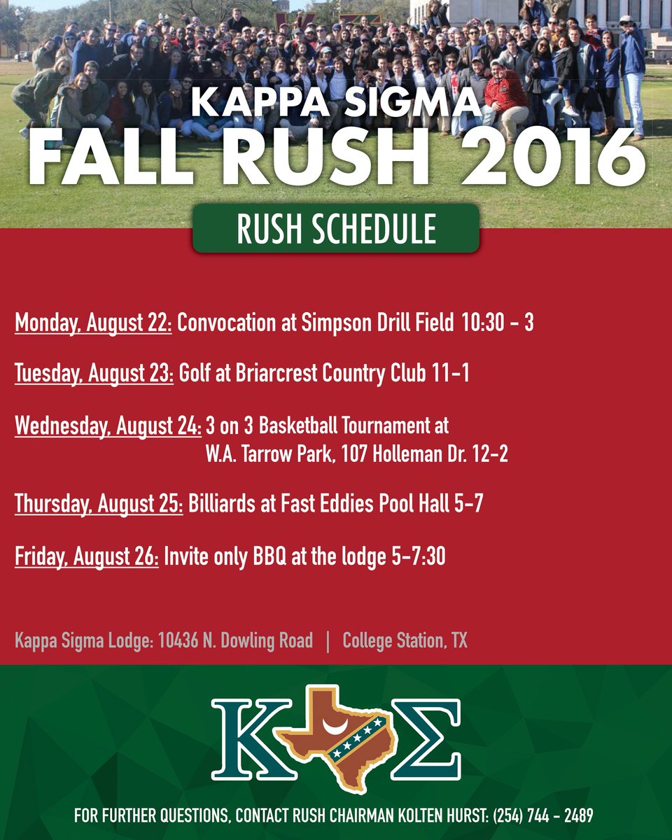 aggiekappasigma's tweet image. The brothers of Kappa Sigma would like to invite you to our formal rush events, beginning tomorrow!