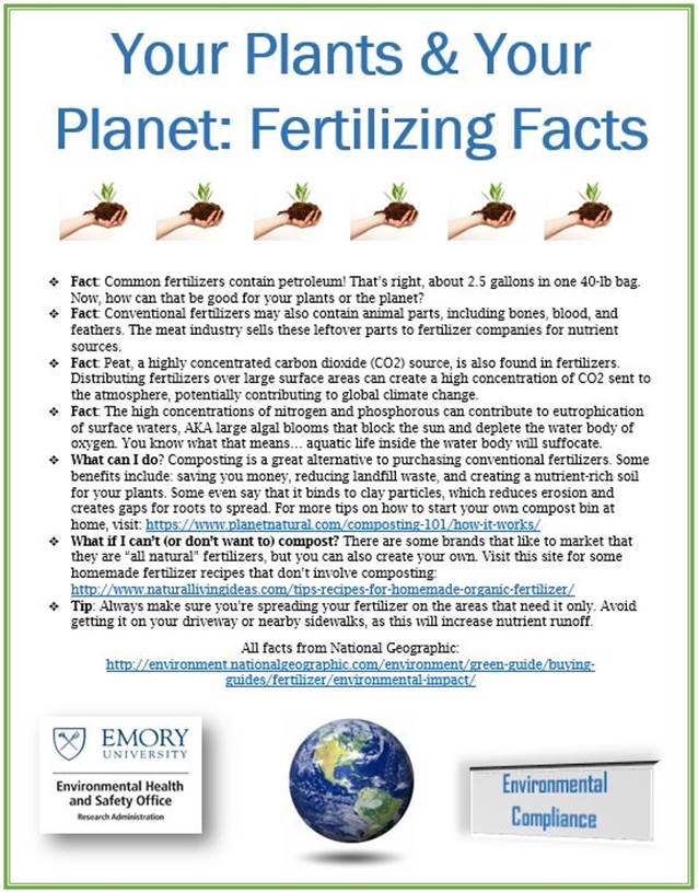 EmoryEHSO's tweet photo. Your Plants & Your Planet: What are you really putting on your lawn? #fertilizertips #greengardening https://t.co/LZEhNgDKEM