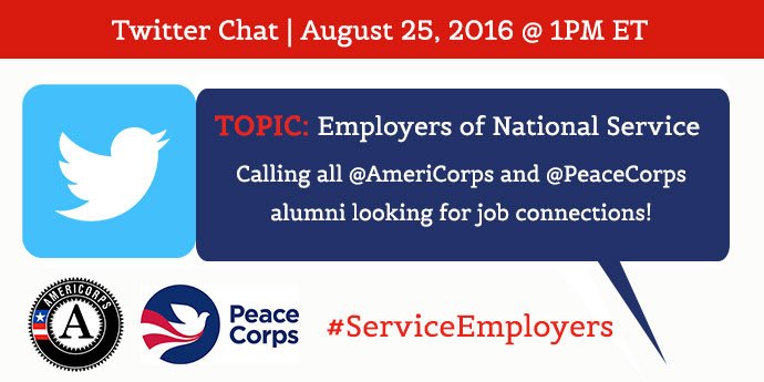AmeriCorps's tweet photo. Are you an @AmeriCorps or @PeaceCorps alum. Join us on 8/25 at 1pm ET to find your next job! #ServiceEmployers https://t.co/MlHuQsHXUH