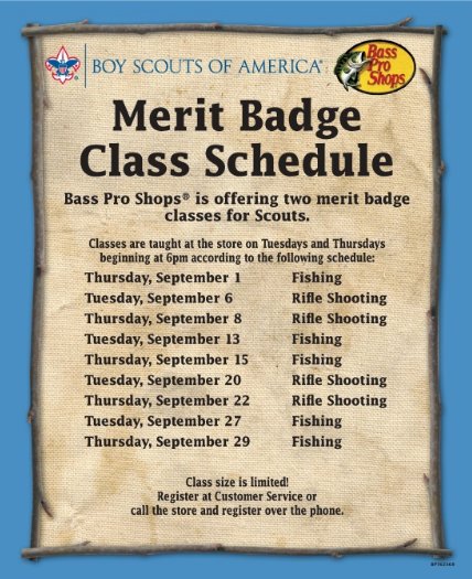 BassProOlathe's tweet photo. Sign-up for Boy Scouts Fishing or Rifle Shooting Merit Badge class today! Call Customer Service at (913) 254-5200. https://t.co/dUFHgoSrzB