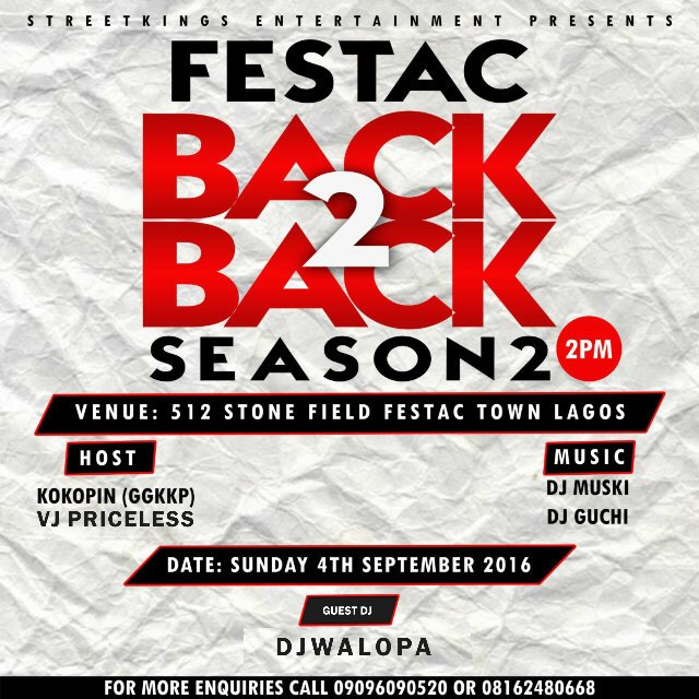 afurungbin's tweet photo. #festacback2back #season2 4th sept 512rd stonefield: @streetkingsent1 @falzthebahdguy @EbonyLife_TV @ALIBABAGCFR https://t.co/FubDzvgOwg