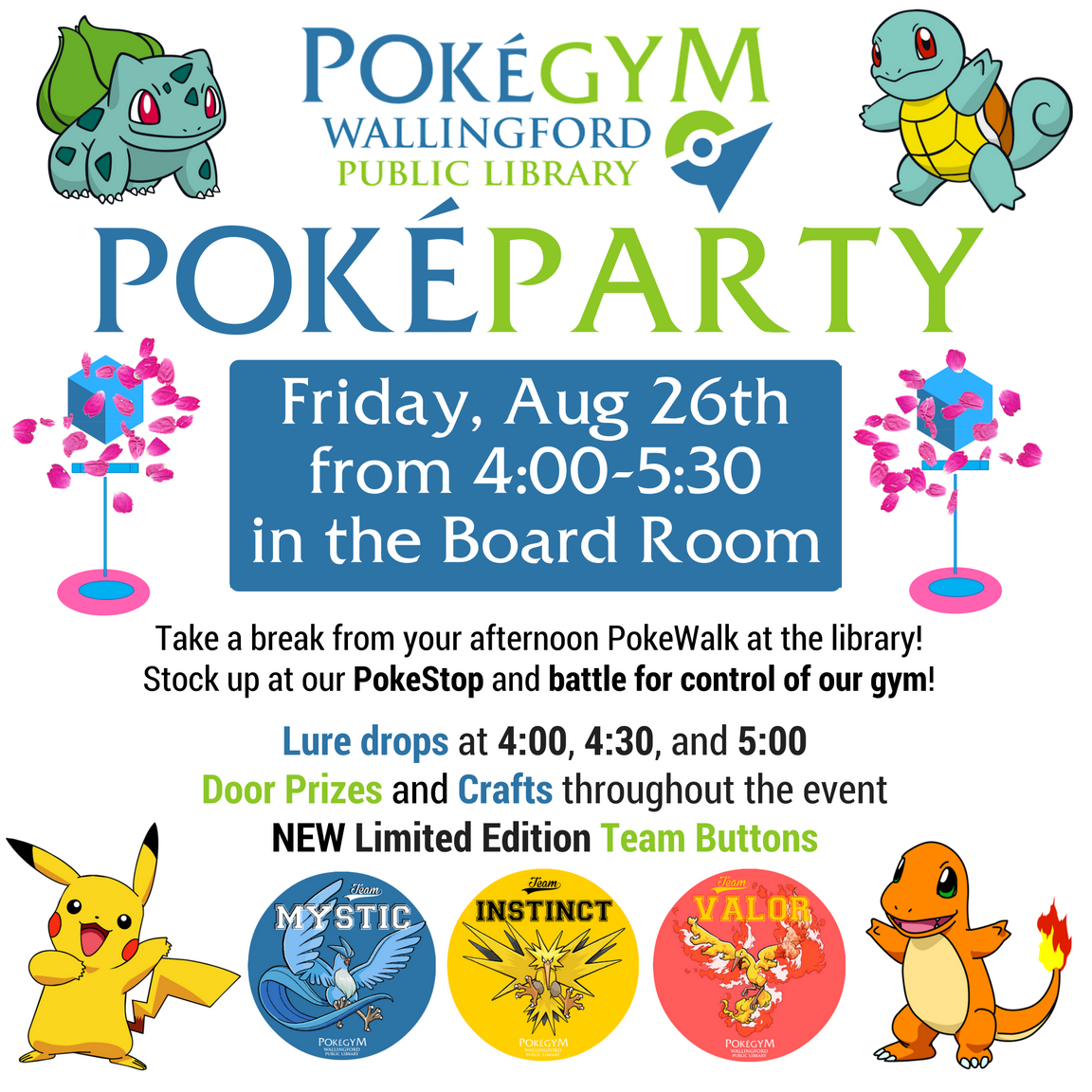 Walpublib's tweet photo. We are having our last PokeParty of the summer this Friday! #Pokemon #PokemonGo #PokeLibrary https://t.co/MwK5k5yGIc