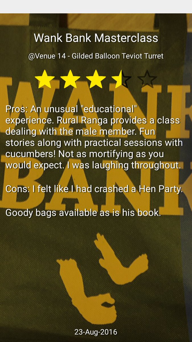 PheatrePhantom's tweet photo. The most interesting way to get to know the stranger sitting next to you at a #EdFringe show @RuralRanga #WankBank https://t.co/3EHNVNYn67