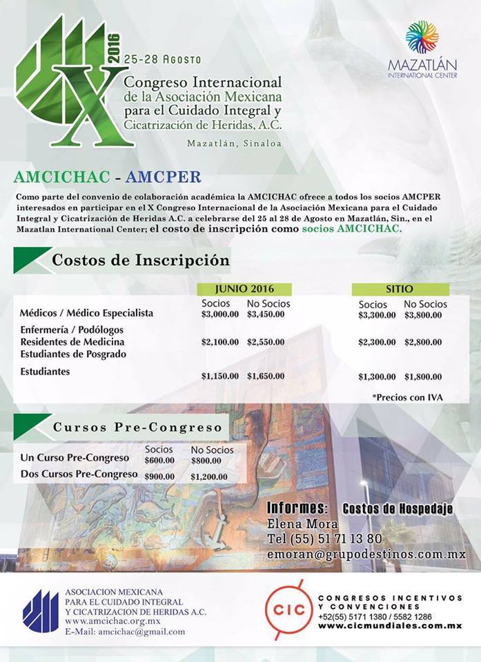 La AMCICHAC invita al X Congreso Internacional en Mazatlán del 25 al 28 de agosto. ¡Precio especial <a href="/amcper/">AMCPER A.C.</a>!