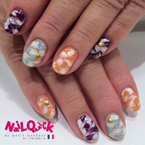 ネイルサロン ネイルクイック Nailquick マーブルネイル ೨ ネイルクイックオープティボヌール横浜ジョイナス店 Nailparfaitgel ネイルパフェジェル パープル ムロン ホワイト オレン T Co Zmwbuoglfj