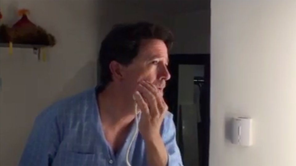 colbertlateshow's tweet photo. ICYMI: You know the #ColbertVacation is over when Stephen shaves #TheColbeard. WATCH: https://t.co/VDjC4v4tkE https://t.co/XkXquTC1aB