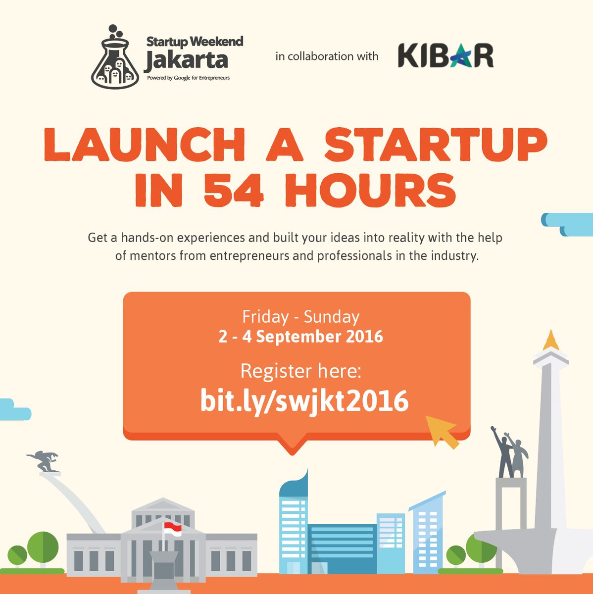 A: "How do you spend your weekend?"
B: "Me? I build startup!"
Join Startup Weekend Jakarta!
bit.ly/swjkt2016