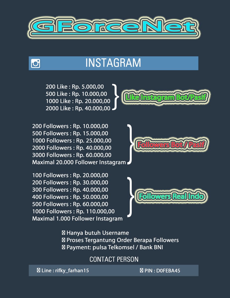 GForceNet's tweet image. Payment: pulsa Telkomsel / Bank BNI
[-] Contact pin BB: D0FEBA45
[-] Line: rifky_farhan15
#THAPKI35
12.30 WIB