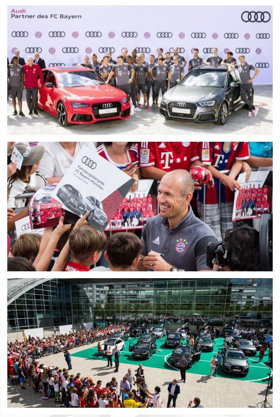 #FCBayern München spelers starten hun seizoen met een nieuwe #Audi o.a. #ArjenRobben kreeg zijn nieuwe auto.