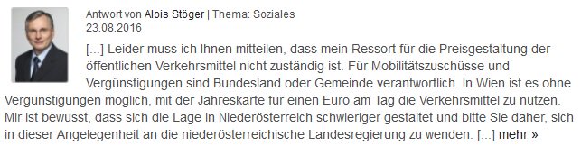 Alois Stöger #SPÖ zu #Mobilitätszuschuss #Wien #Niederösterreich - meinparlament.at/frage/10598/