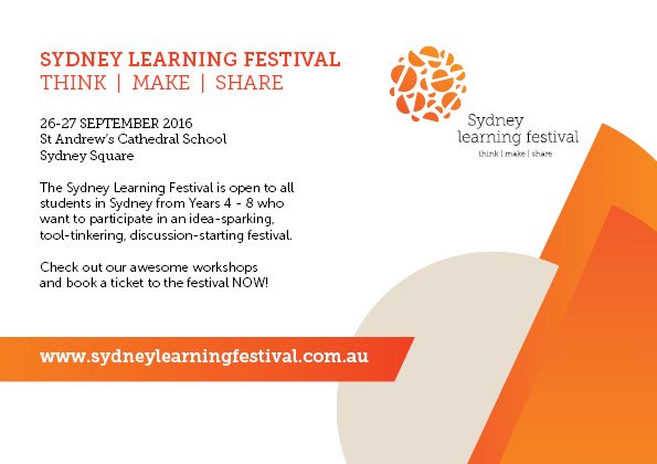 sydlearnfest's tweet photo. An idea-sparking,tool-tinkering,discussion-starting festival for Yrs 4-8 https://t.co/gGz80b0z0l Book Now! https://t.co/IlLGBWYmI7
