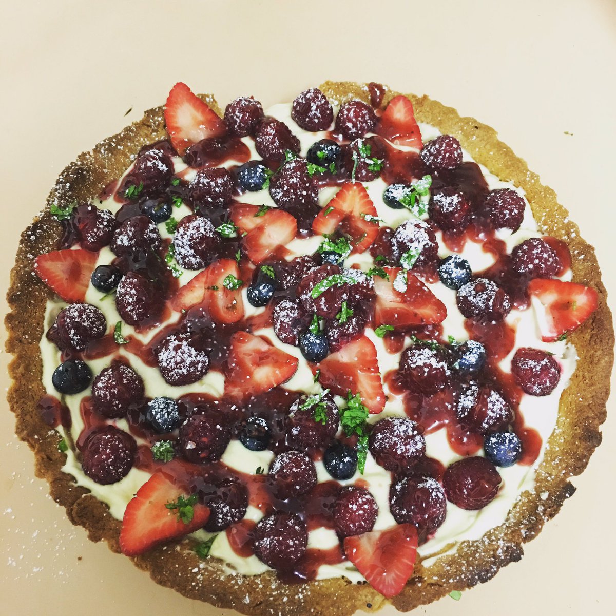 Auntie_Sophie's tweet photo. Berry cream tart with almond pastry. Recipe from @goodfoodAU #bakewithlove #procrastibake #cakeaday https://t.co/4F9IpAhMgC