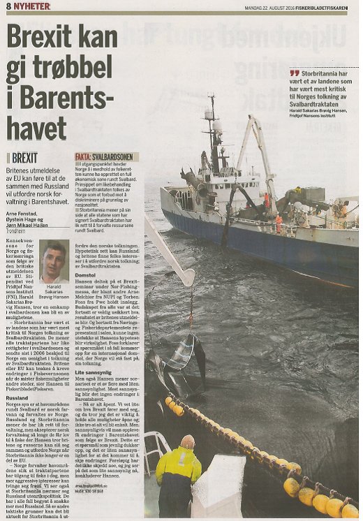 Brexit kan bane vei for mer «aggressive interesser» rundt Svalbard, sier @FNI1-forsker @haraldsakarias til Fiskaren.