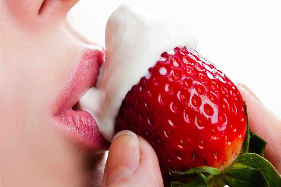 Sexy Strawberry Lips Erotic Food Kitchen Treble Canvas Wall Art Picture Print