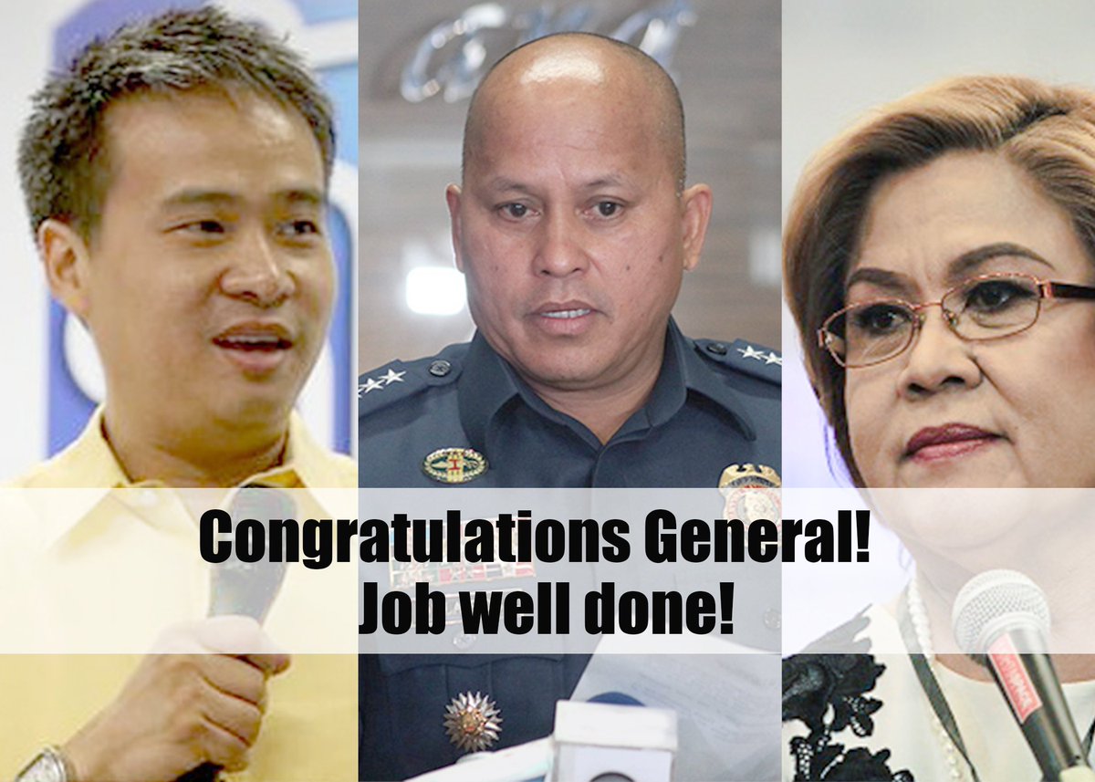 bitagbentulfo's tweet photo. Right in your face De Lima! Sen. Joel Villanueva congratulated Gen. Bato for job well done. Holy cow! #bitagofficial https://t.co/fpwxT8n573