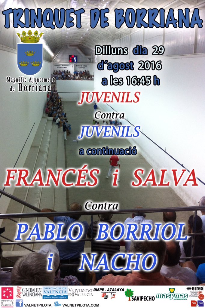 Per al dilluns a Borriana @pilotaveu <a href="/Frediesport/">Frediesport Pilota</a> <a href="/tesasports/">Tesasports</a> @ajborriana <a href="/DipuEsport/">Castellón, Escenario Deportivo</a> <a href="/Castdepor/">Castdepor</a> #pilotavalenciana