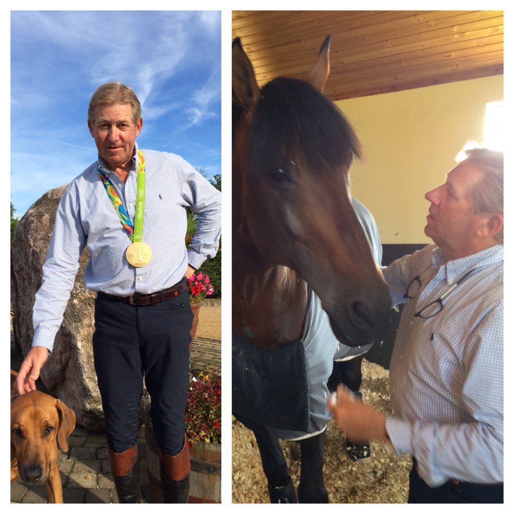 BBCCWR's tweet photo. Warwickshire's Olympic gold medal hero #NickSkelton with Big Star and his dog Elsa! https://t.co/3Ob8g9iMuw