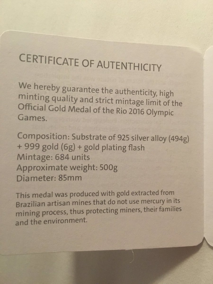 _DoubleChecker's tweet image. Bit of a typo on the #Rio2016 Official Gold Medal document - sure it's #authentic though (thanks @Philip_hindes)