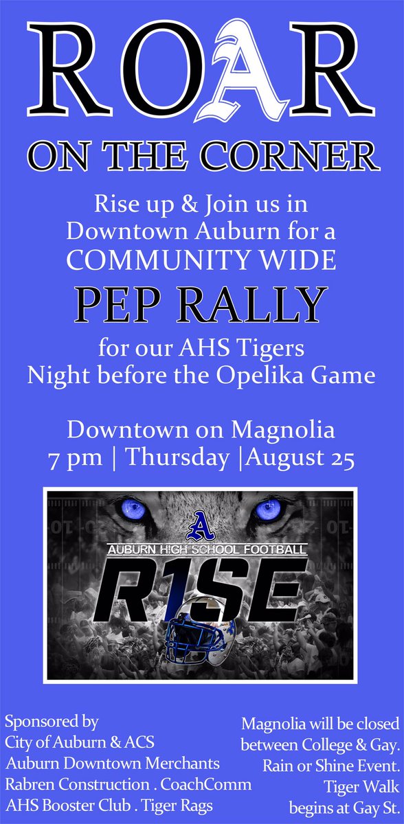 AuburnHighFB's tweet image. #r1seandROAR Thursday at Toomer's Corner!!!