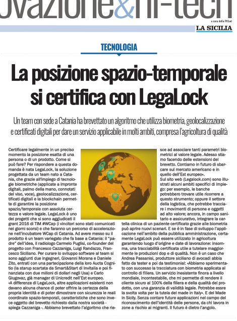 carmelopuglisi's tweet photo. via @RandazzoLuigi grazie @lasicilia per spazio dedicatoci, #Legalock nuova era #certificazione #startup #tech https://t.co/3JIDR1mgRE