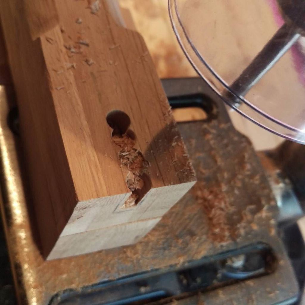 darkmidnight's tweet photo. Drilling out the half joint where the skirt of the desk will join the legs. #DIY #woodwork #woodworking #doityourse… https://t.co/09f9bQcmXS