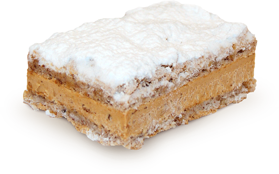 Graag gezien bij de koffietafel; onze specialiteit van hazelnootschuim en mokkacrème. Van 1,20 voor 0,90.