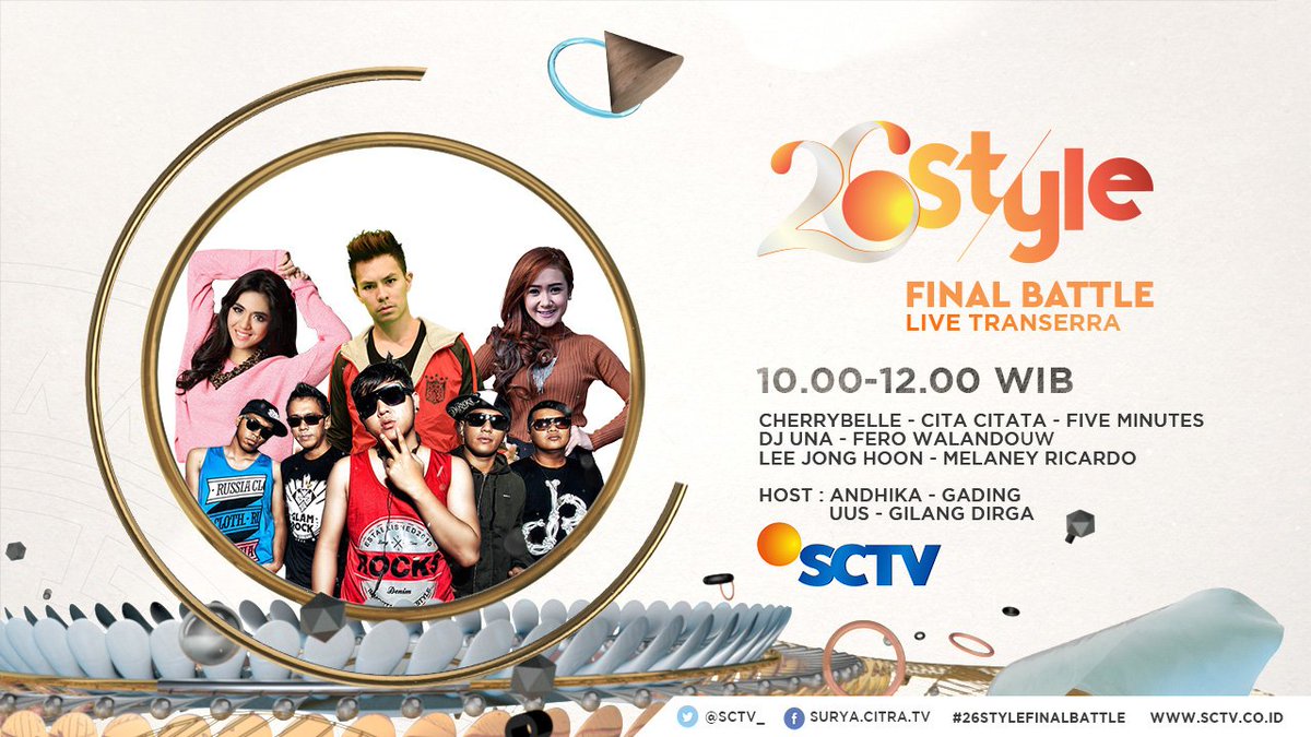 <a href="/unaputri/">Una Putri Thamrin ♔</a> <a href="/fero_walandouw/">Fero Walandouw</a> <a href="/cita_citata/">Cita Citata</a> <a href="/FiveMinutes_FM/">FIVEMINUTESBAND</a> <a href="/Cherrybelleindo/">Cherrybelle Indonesia</a> di #26StyleFinalBattle besok pkl 10.00 WIB