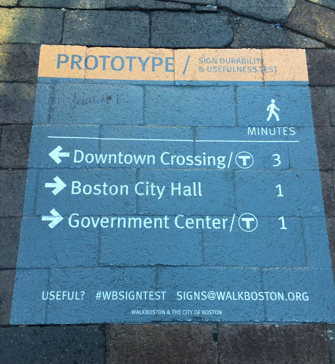 WalkMass's tweet photo. #WBSignTest update, 8/23 - some graffiti now present at top left of brick sign. https://t.co/QSdtmTqgqQ